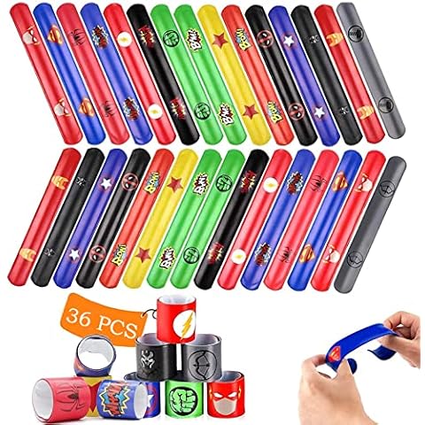 Slap Bands, Superhero Slap Bands for Kids Party Bags, 36Pc Slap Bracelets Super Slap Wrist Bands with 18 Patterns, Wristband Party Bag Fillers Party Favours for Kids Girls Boys Cover