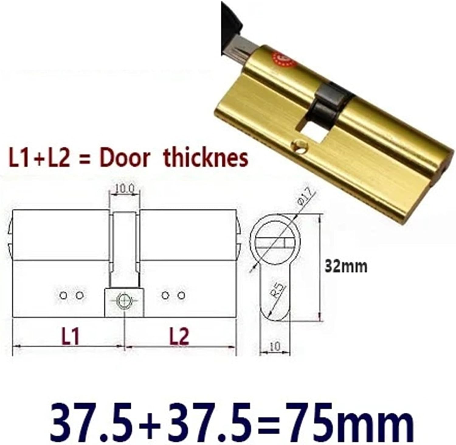 Handle Door Lock Cylinder 9 Size Hardware MMS436 G 1Pcs(75mm B)