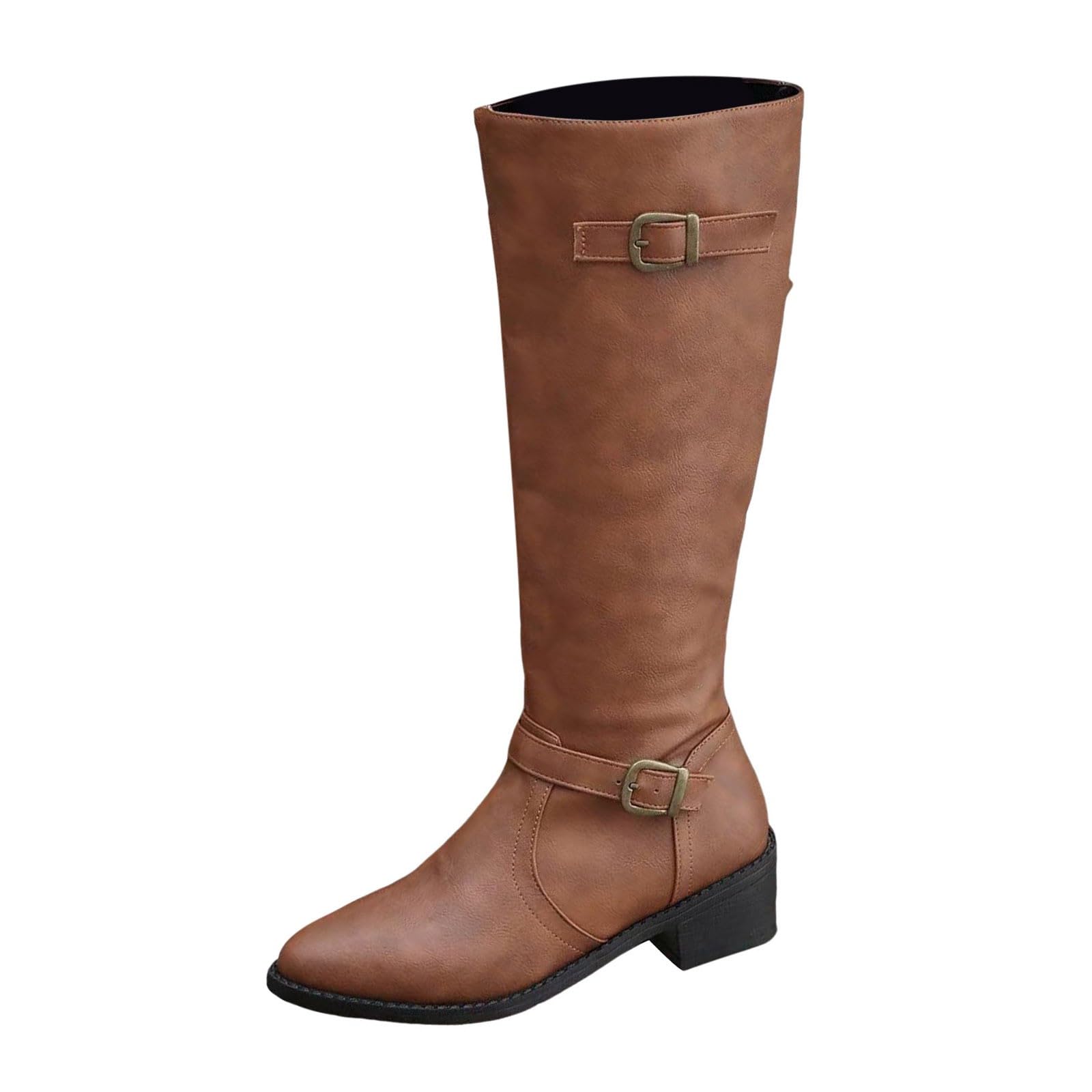 Botas de Invierno Mujer Botas Altas hasta la Rodilla de Moda con Hebilla Decorativa y Cremallera Lateral. Diseño Elegante y Estilo inglés para un Look Moderno.