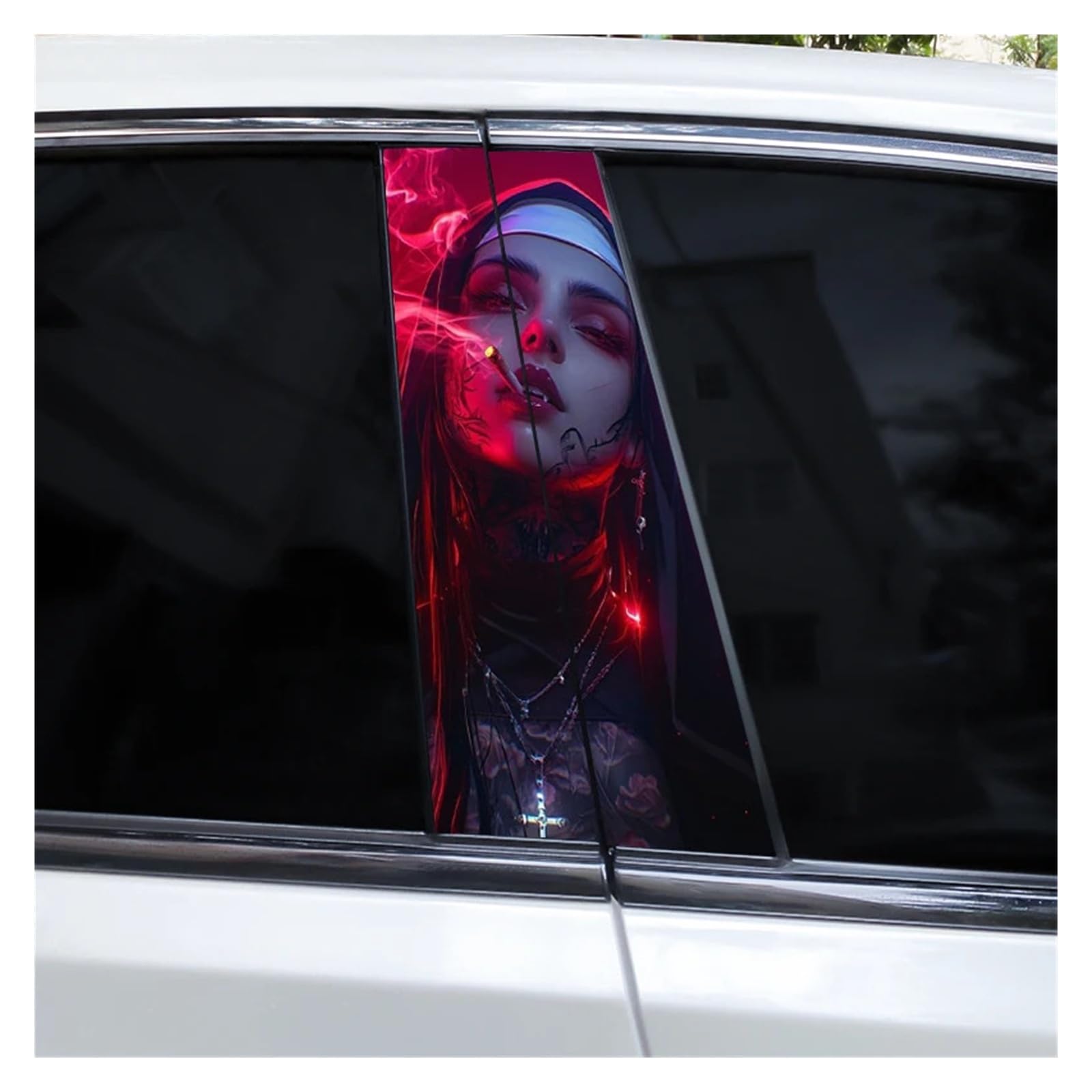 Car Side Decals 2pcs Cross Nun Sticker Car Doorpost Decal Waterproof Sunscreen for B-Pillar Door Decoration(Style AB)