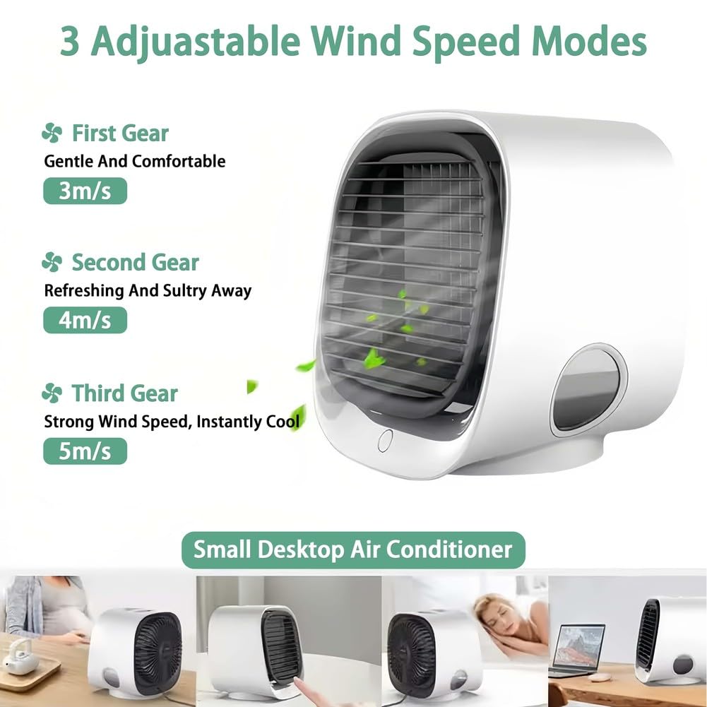Ventilador de refrigeración de aire portátil con humidificador y luz nocturna para comodidad en habitaciones pequeñas
