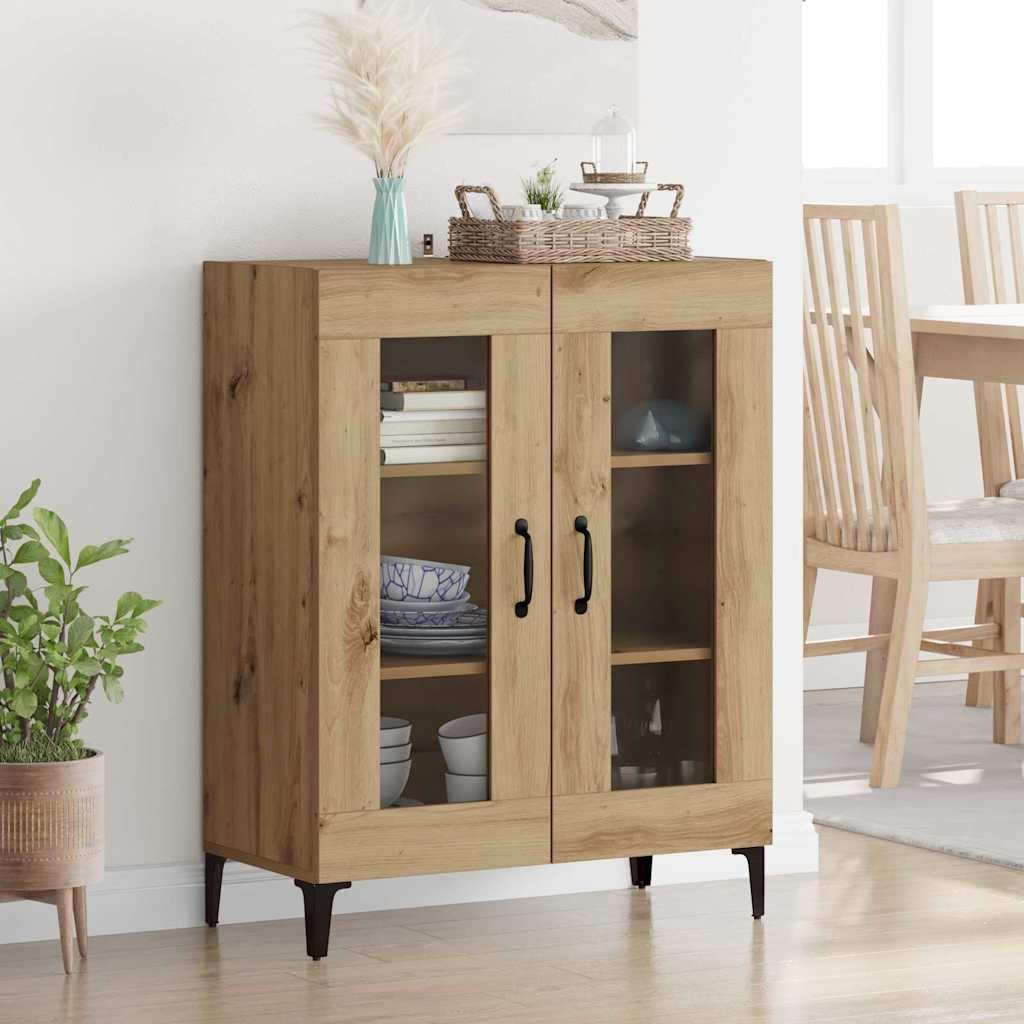 Buffet classique en bois et fer avec vitrine et portes en verre, buffet blanc avec espace de rangement et portes en verre, en bois avec vitrine