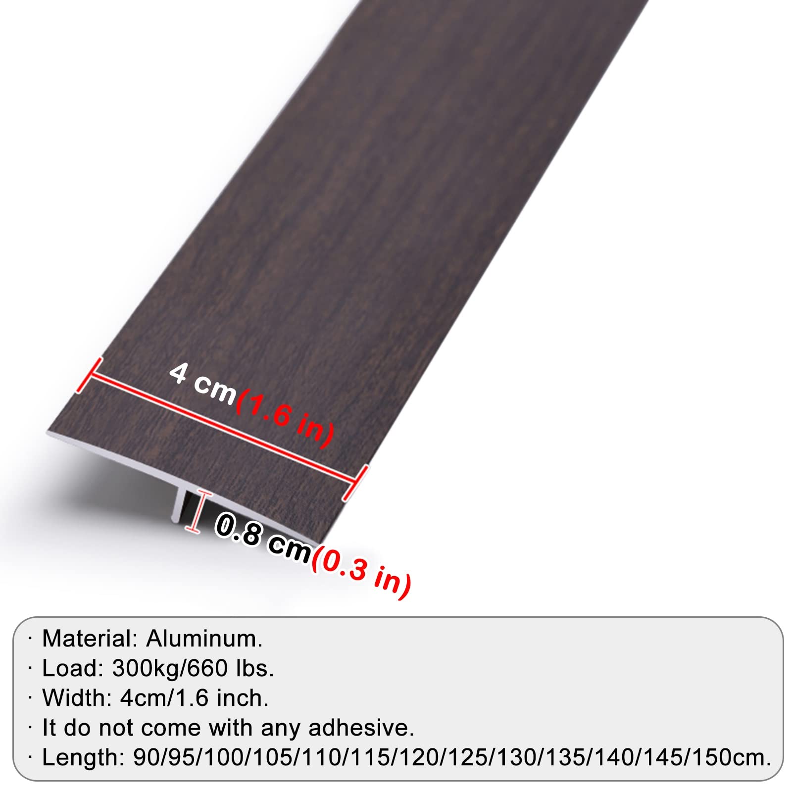 DYTWXG 4 cm T-Profil-Bodenübergangsleiste, T-Profil-Türkantenleiste für Holz zu Fliesen, Aluminiumschwellen für Türöffnungen/Teppichschutz (Color :Brown, Size :Length 100cm/39 in)