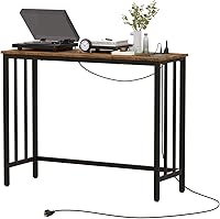 Vista 7 de Irontar Mesa consola con 2 tomas de corriente y 2 puertos USB, mesa de sofá estrecha de 39 pulgadas, mesa de entrada rústica con pies ajustables