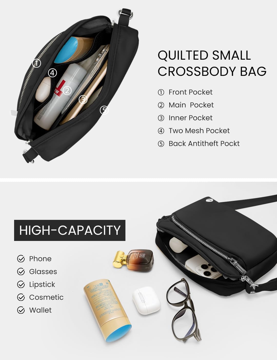 MEXS Everywhere Crossbody Bag 2L Metal Hardware, Casual Crossbody Bags for Women Travel Purse Shoulder Handbags Wallet - Image 5