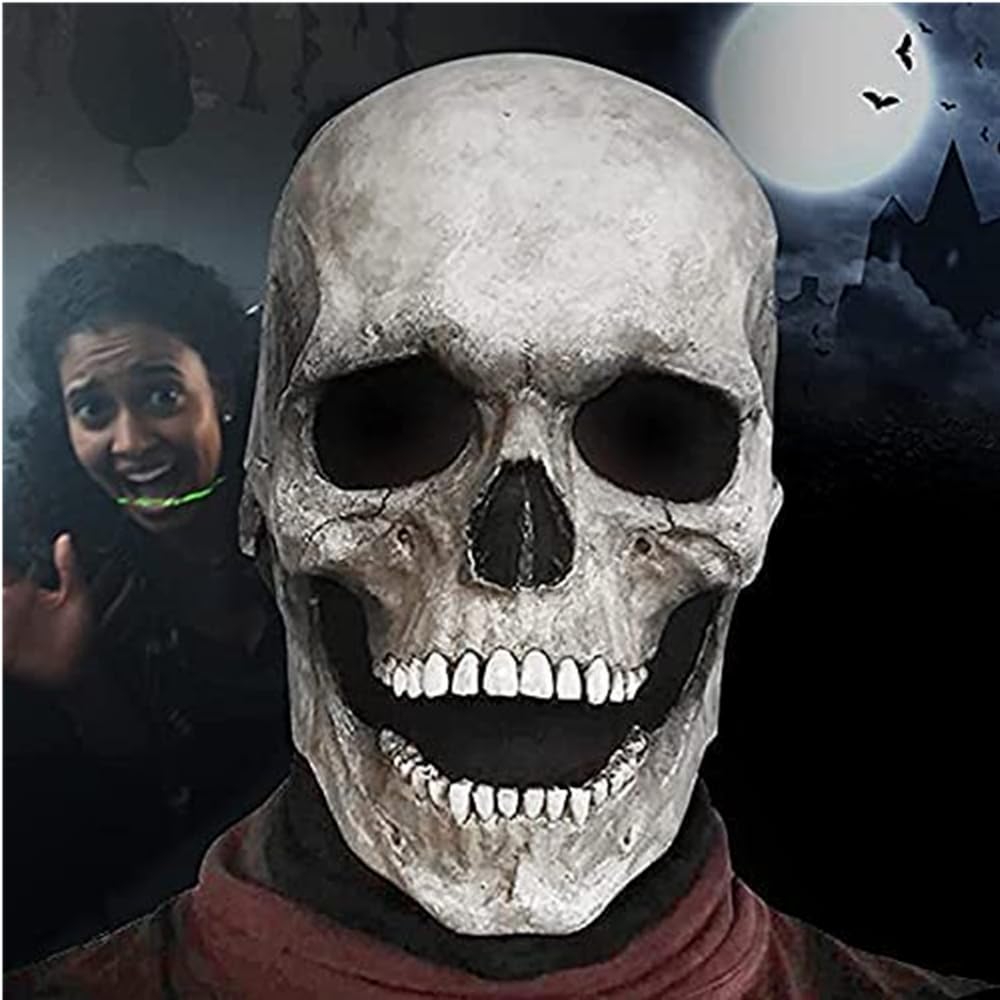PRAABDCHalloween Skull Mask with Moving Jaw, Latex Human Skeleton Mask for Party Cosplay Props