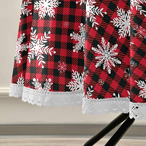 Kll Round Printed Lace Tablecloth Snowflakes On Buffalo Plaid Christmas Circular Table Cover For Dinning Or Dessert Tea Table,60" Diameter #TOP4