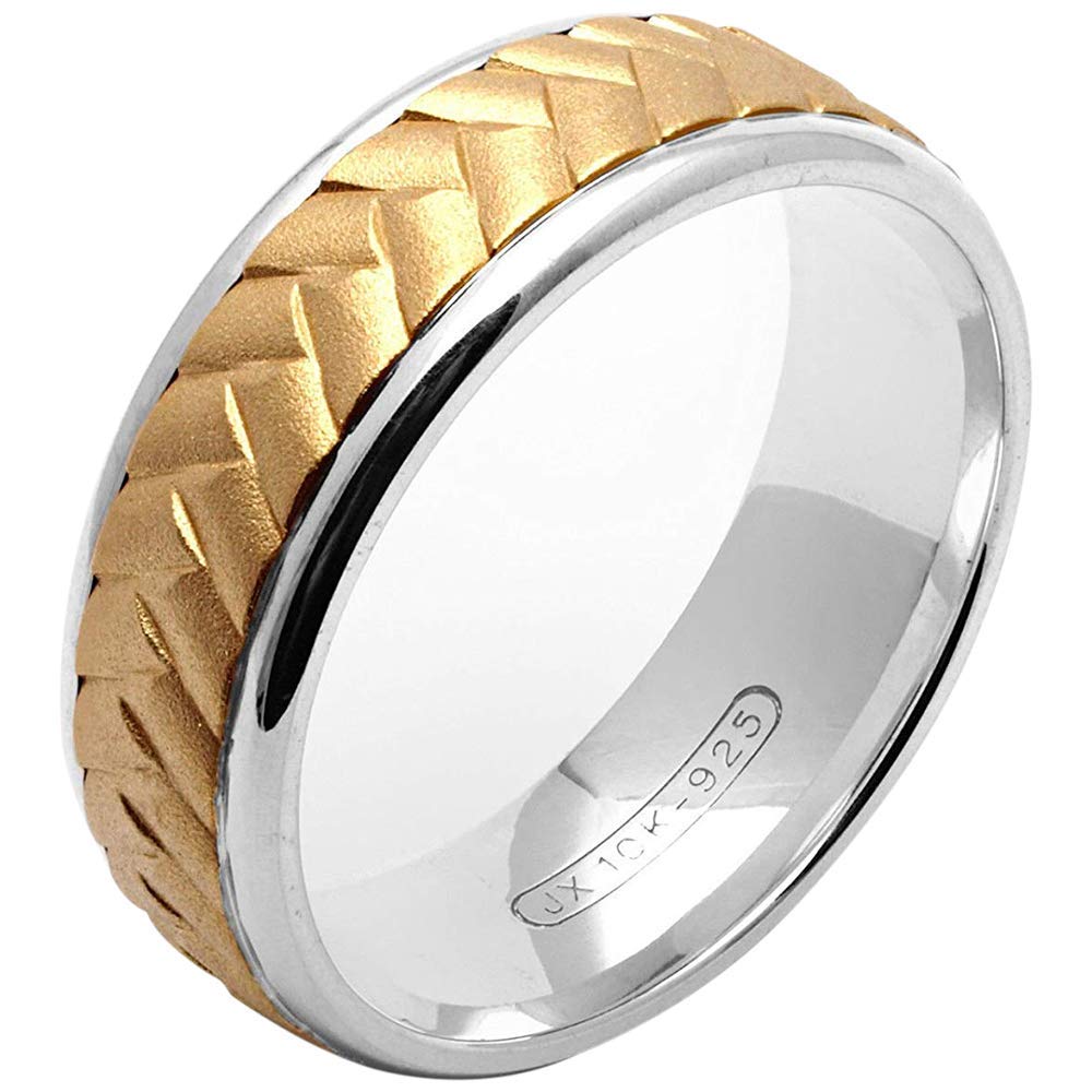 7 Millimeters Wide 2 Tone .925 Sterling Silver & 10K Yellow Gold Braided Motif Wedding Band