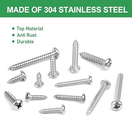 Miniatura 2 de FOLIV Kit surtido de tornillos de madera de cabeza de sartén, 290 piezas, 6, 8, #10 (304) tornillo autorroscante de acero inoxidable para madera