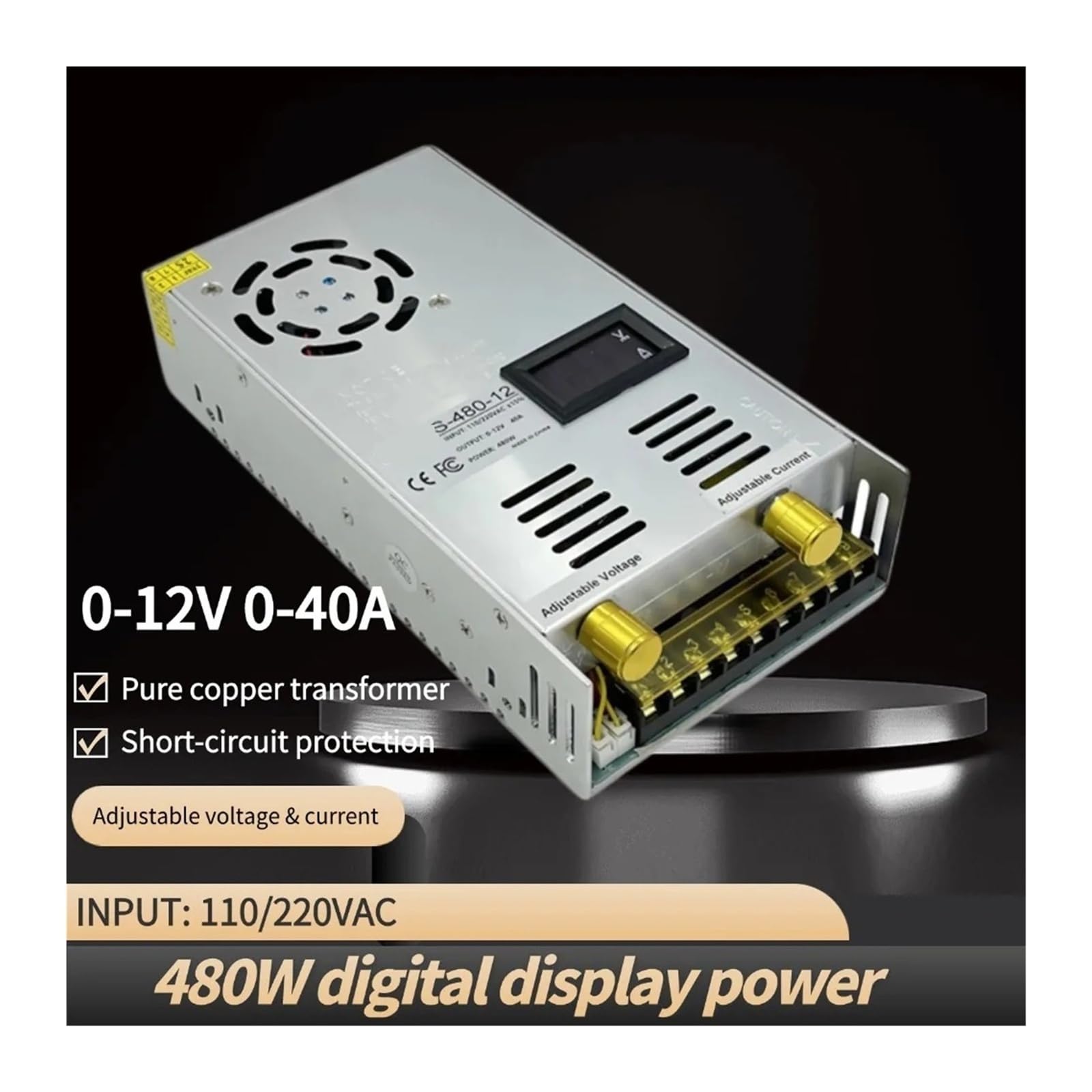 DC 0-12V a 0-100V Fuente de alimentación conmutada de CC ajustable 480W