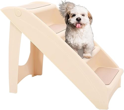 KUAFU Escalera universal plegable para mascotas, diseño de 4 escalones, con marco de soporte para cama alta, sofá, SUV, automóvil, interior y