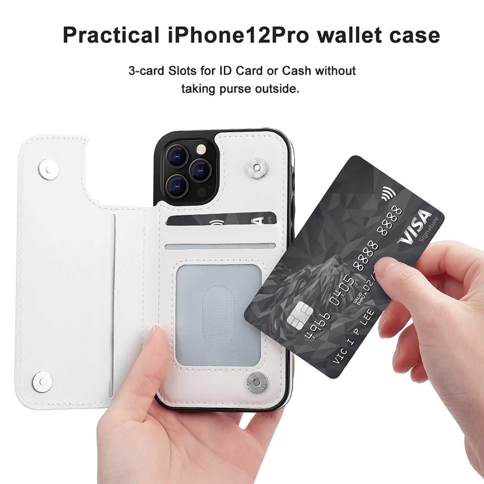 Funda tipo cartera para iPhone 12 Pro, diseño de libélula negra, funda de piel con ranuras para tarjetas
