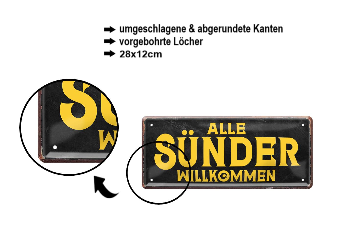Produktbild von Blechschild ''Ab Hier Ist Schluss Mit Lustig'' 28x12cm Geschenk Lustige Sprüche Feier Vintage Retro Geburtstag Deko Party Überraschung Fan