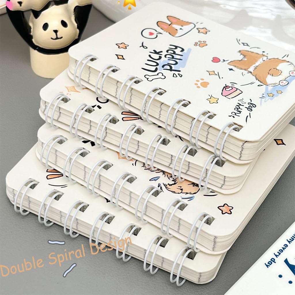 4 Pack A7 Spiral Notebooks, 160 Pages Lined Design Journals - 3.1"x4.7" Pocket Notebooks for Purse, Travel, Notes (Cute Puppy and Lucky Puppy) image 2