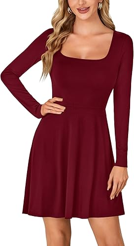 LYANER Women's Long Sleeve Mini Dress Loose Casual Empire Waist Above Knee Lengt