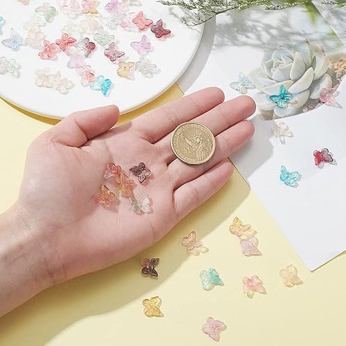 Miniatura 4 de LiQunSweet 200 cuentas de cristal de mariposa de 10 colores con purpurina en polvo transparente y esmerilado, diminutos dijes surtidos para hacer
