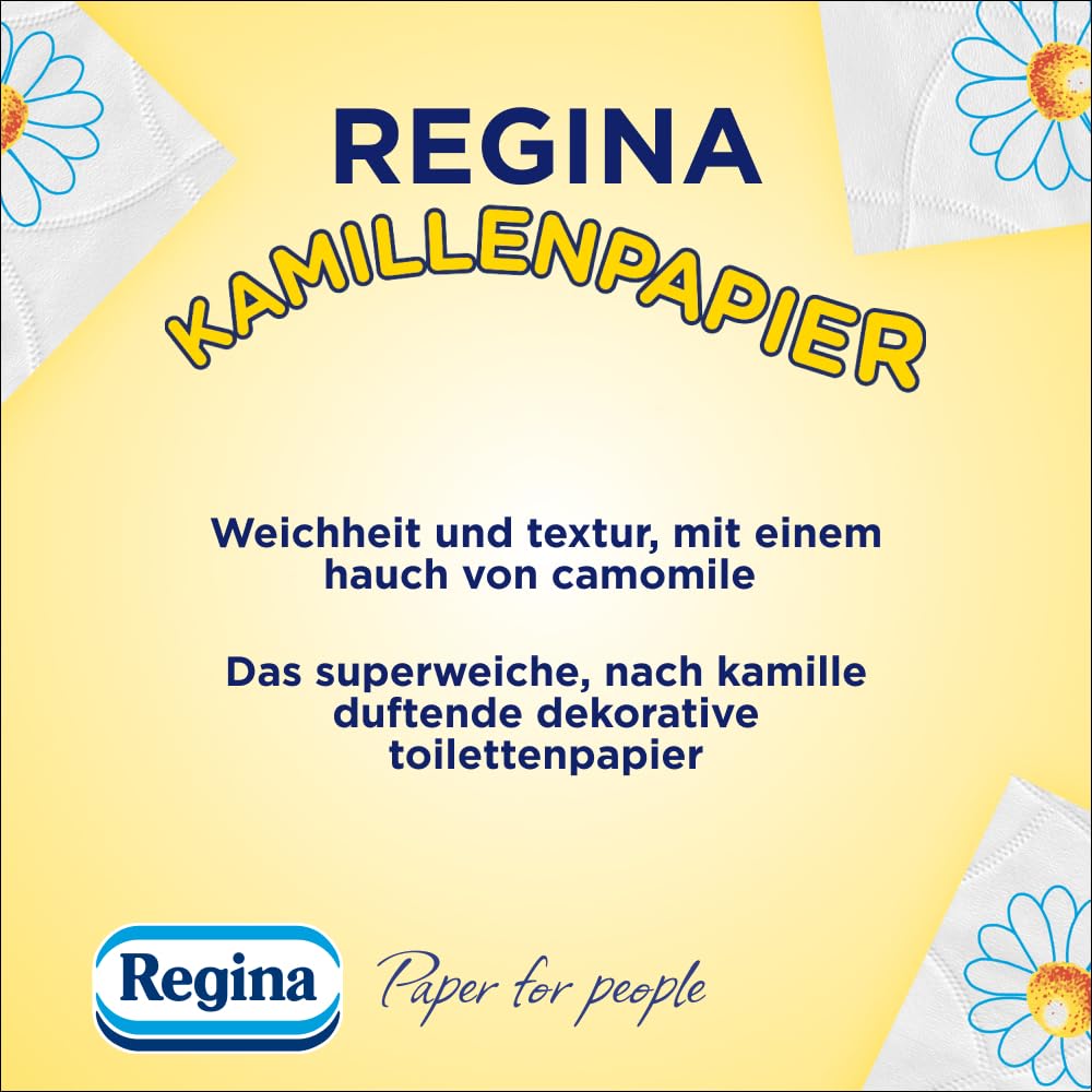 Regina Papel higiénico de 3 capas de manzanilla, paquete de 48 rollos (3 paquetes de 16 individuales), resistente y fiable, con un toque de manzanilla, papel certificado FSC