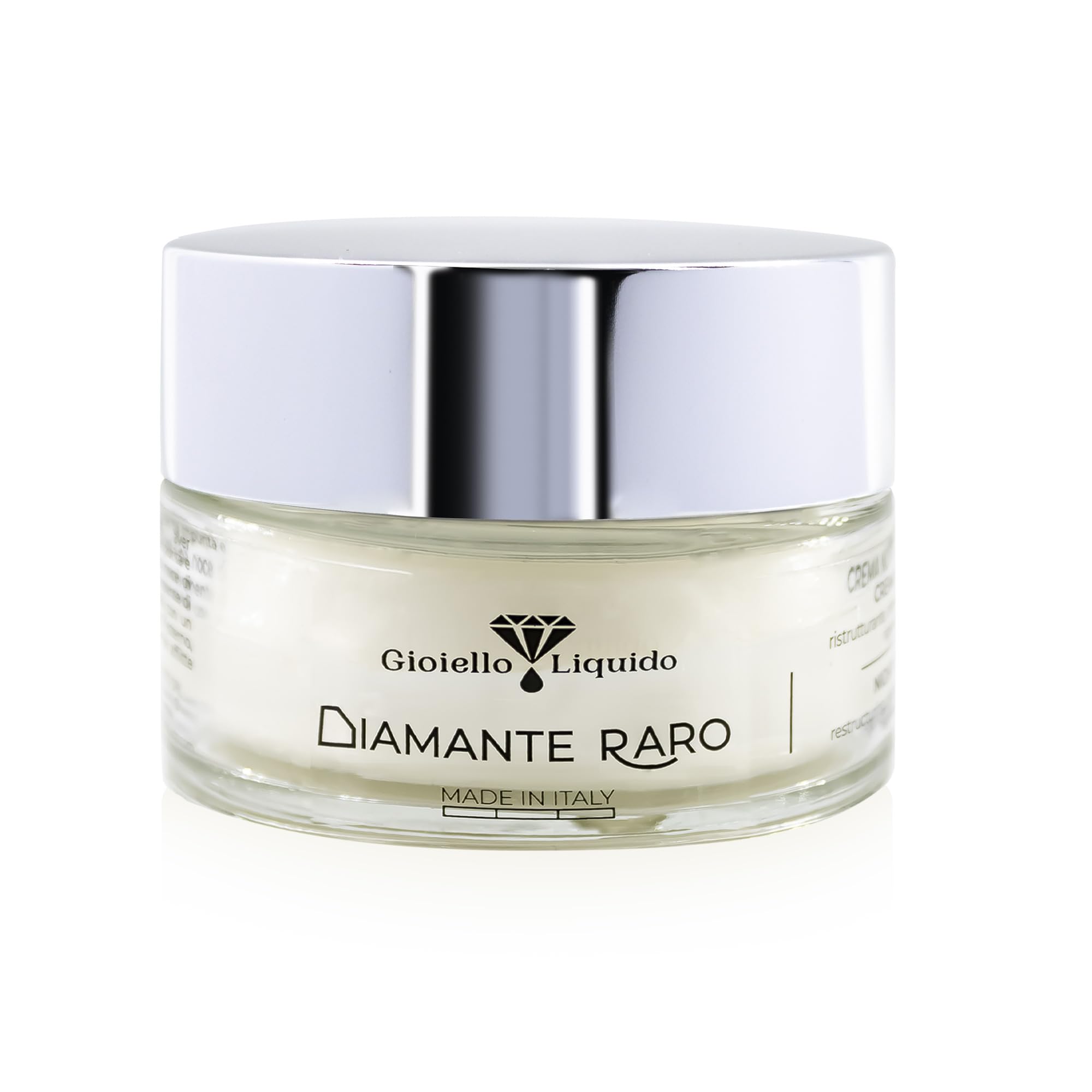 GIOIELLO LIQUIDO Crema Viso Notte Filler, Azione Antirughe Rivolumizzante con Polvere di Diamante, Caulerpa Lentillifera, Betaina e burro di cacao