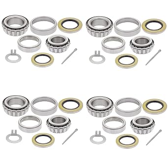 [4-Sets] 8,000 lbs Trailer Axle Bearing Kit, Outer Bearing 02475/02420 1.25 ID, Inner Bearing 25580/25520 1.75 ID with Grease Seal 10-36 and 10-10 for 8000# Axles.