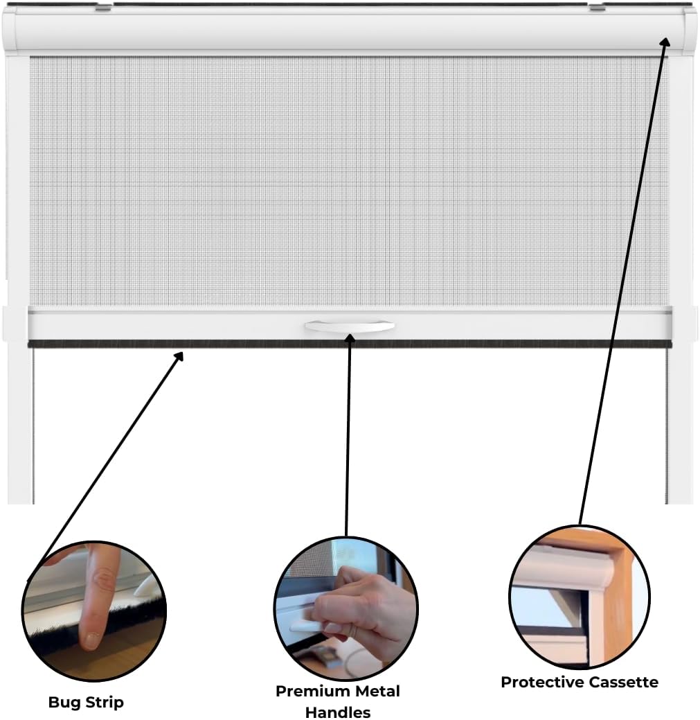 Metro Screenworks Custom Retractable Window Screens - Roll Away Retractable Screen for Single, Double-Hung, & Slider Windows - Easy DIY Installation - White