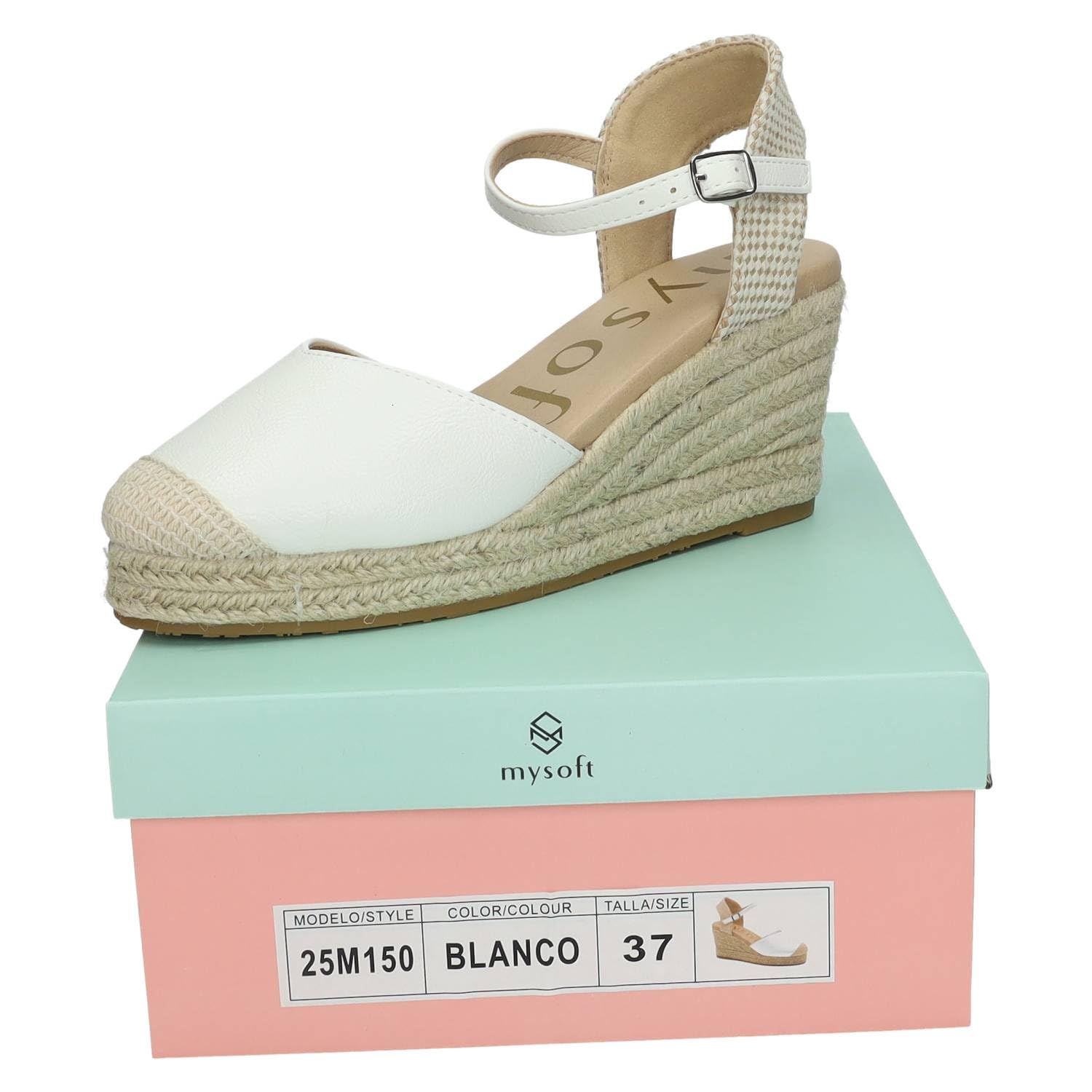mysoft 25M150 Alpargatas con cuña Blanca para Mujer, diseño Elegante y cómodo Hecho en España Mujer Alpargatas