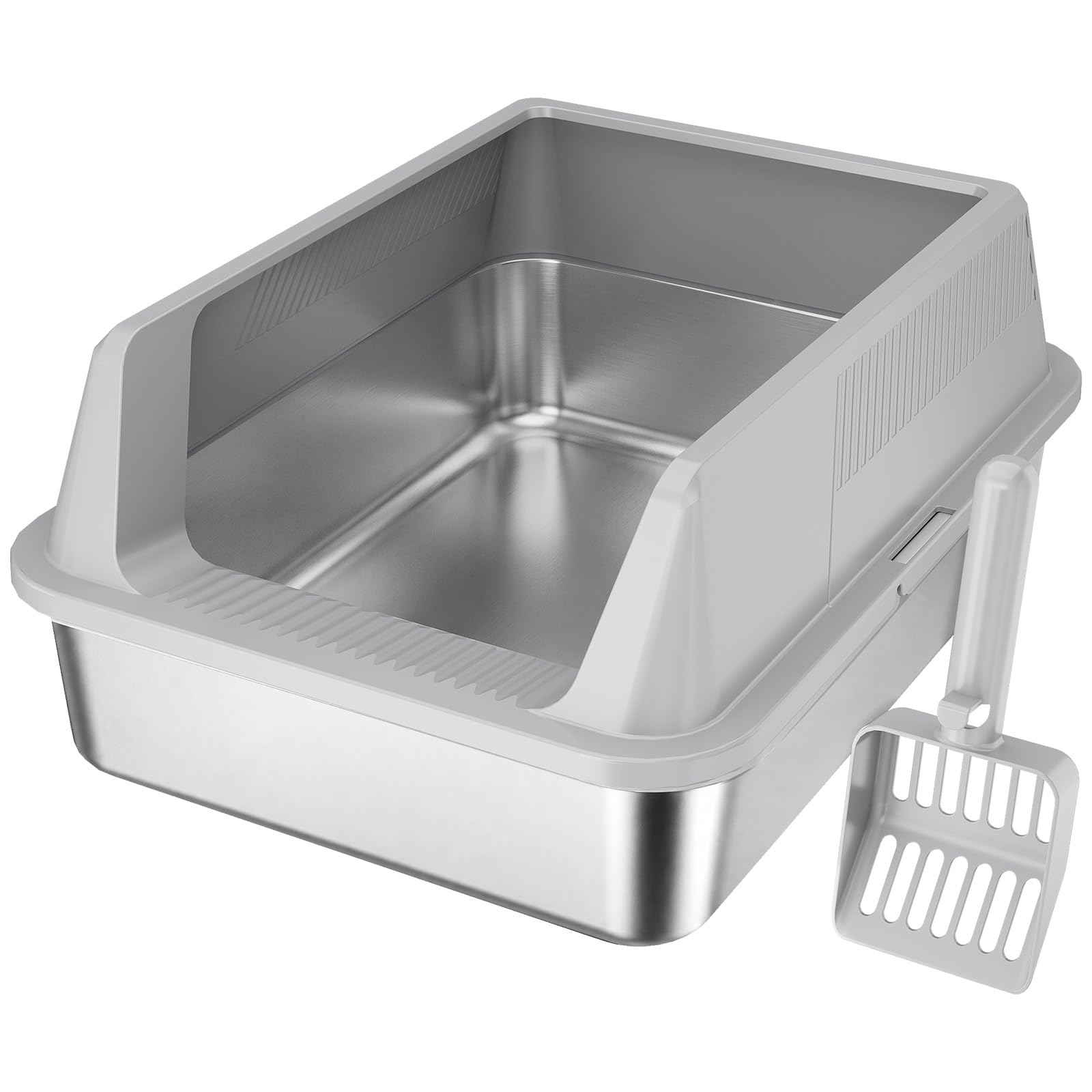 Lifewit Katzenklo Edelstahl mit Schaufel, Offene Katzentoilette mit hohem Rand für Kätzchen, Geruchsarm Katzen Klo Kitten, Stainless Steel Cat Litter Box, leicht zu reinigen