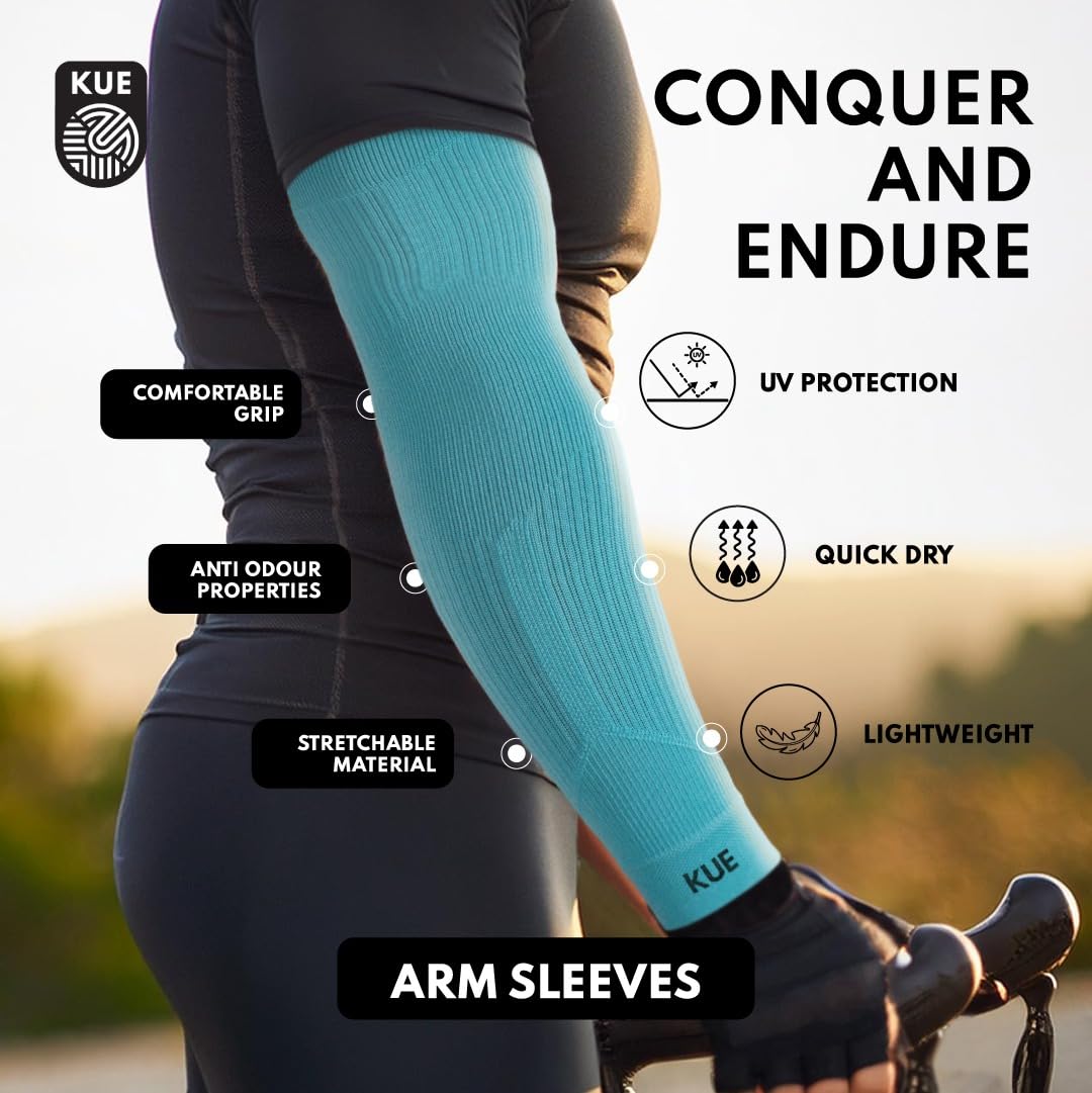 KUE Compression Arm Sleeves for Men & Women | Sports Arm Sleeves for Running, Cricket & Cycling | UV Protection Cooling Sleeves | Arm Compression Sleeve for Joint Pain Relief (Black, L/XL, 2 Pair) 1