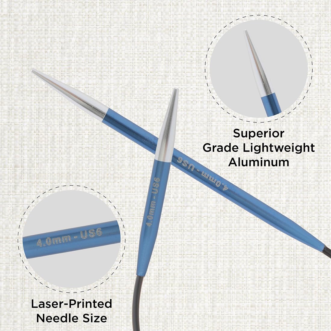 KnitPro Zing Fixed Circular Needles 9" (22.5cm), Sapphire, 4.00 mm - Image 2