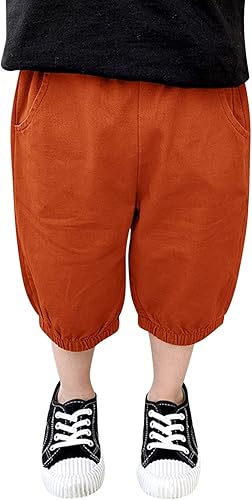 Pantalones cortos de algodón para bebés y niños pequeños, de verano, hasta la rodilla, cintura elástica, pantalones casuales (naranja, 2-3 años),