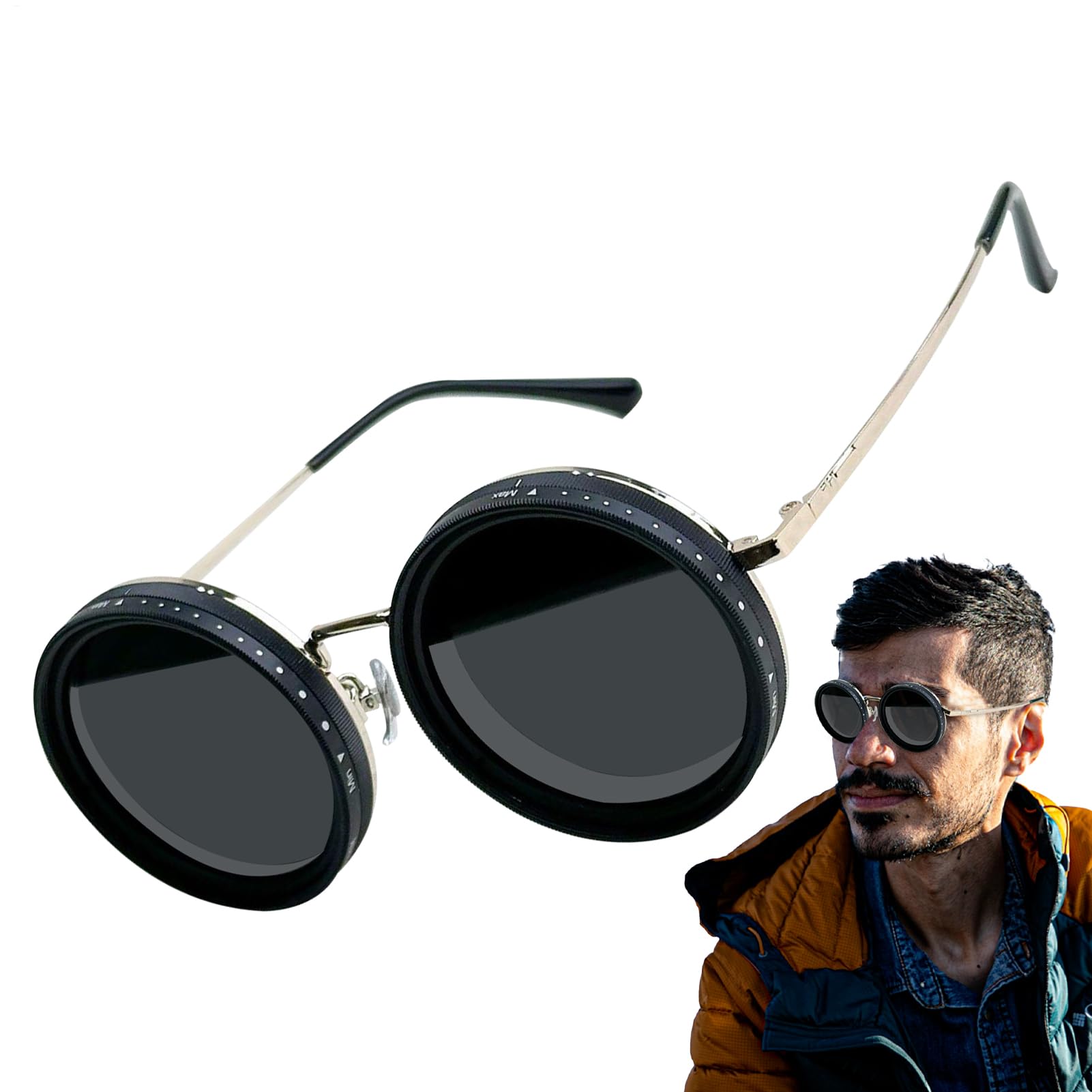 Gafas de sol de tinte ajustable, gafas de sol polarizadas, parasoles regulables, con función de control de luz versátil, de larga duración, 47 g, para deportes al aire libre, playa, pesca, viajes, sol