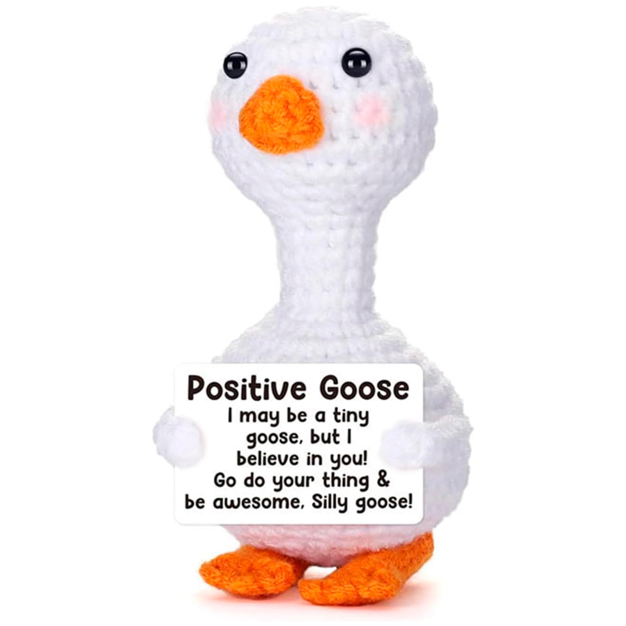 Aqzvyr Handmade Silly Goose Crochet Plush - Positive Animal Knitted Doll, Cute 7x10 cm Decorative Present for Women and Juniors, Small Comforting Desk Companion
