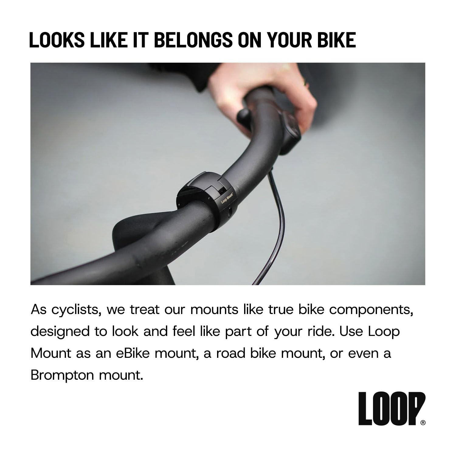 Loop Soporte (Negro) – Soporte Universal para teléfono de Bicicleta para Cualquier Bicicleta o teléfono