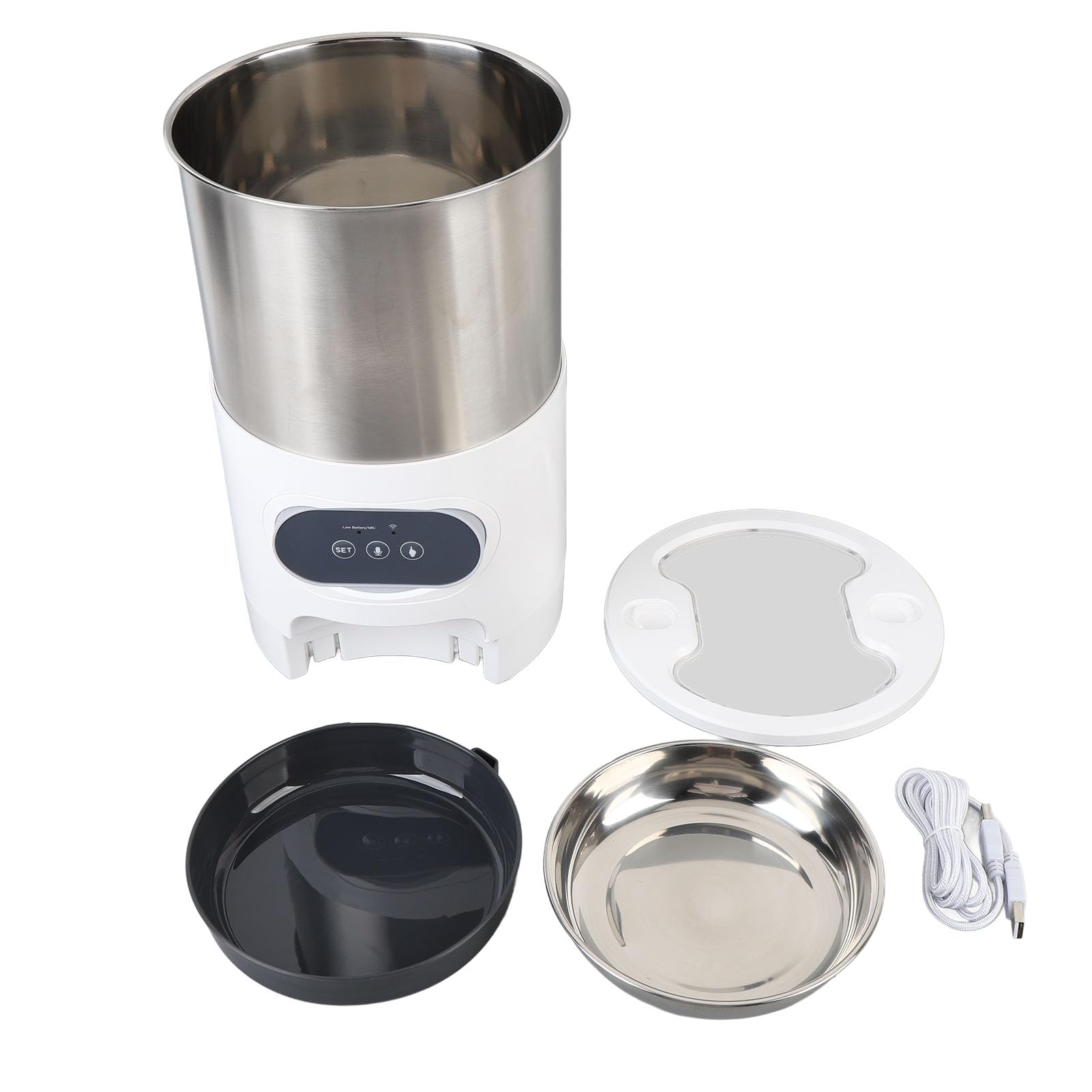 Comedero Automático para Gatos, Cuencos Dobles de Alimentación Temporizada de 4 litros, Dispensador de Alimentos para Mascotas de Acero Inoxidable con Control Inteligente de