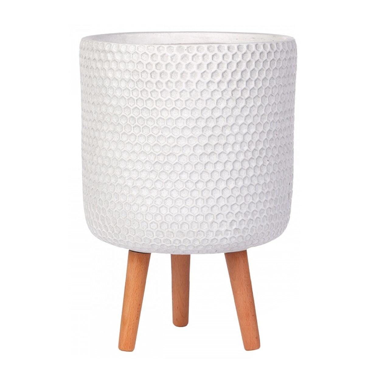 IDEALIST 27cm Large Indoor Plant Pot for Trees | Honeycomb White Reinforced Stone Planter with Legs | Flower Pot Cover D27 H47 cm, 17 litres