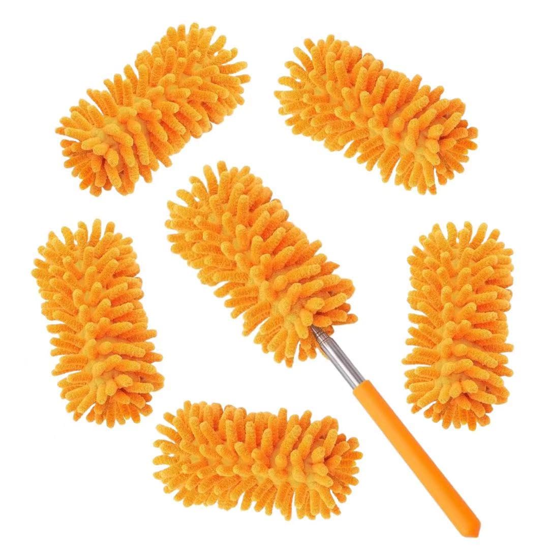 Spolverino in microfibra per la pulizia, 6 pezzi lavabili a mano con asta raggiungibile da 27,9 cm a 74,9 cm, piccoli spolverini per la pulizia di ufficio, auto, computer, mobili, divano, ventilatore