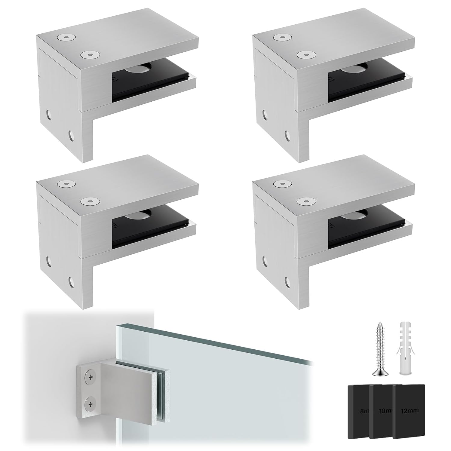 LukLoy Railing Glass to Glass Clamp, Stainless Steel 304 Bracket for Glass Balustrade Railing Pool Fence (4 Pieces 180°)