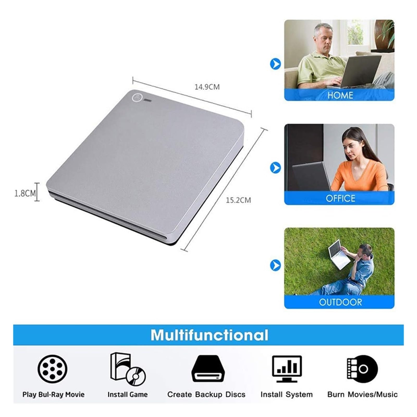 unità Dvd Blu Ray 3D Esterna Lettore CD Dvd Blu Ray USB 3.0 E Type-C Masterizzatore CD Dvd Slot-in Ultra Sottile Compatto E Facile da Usare