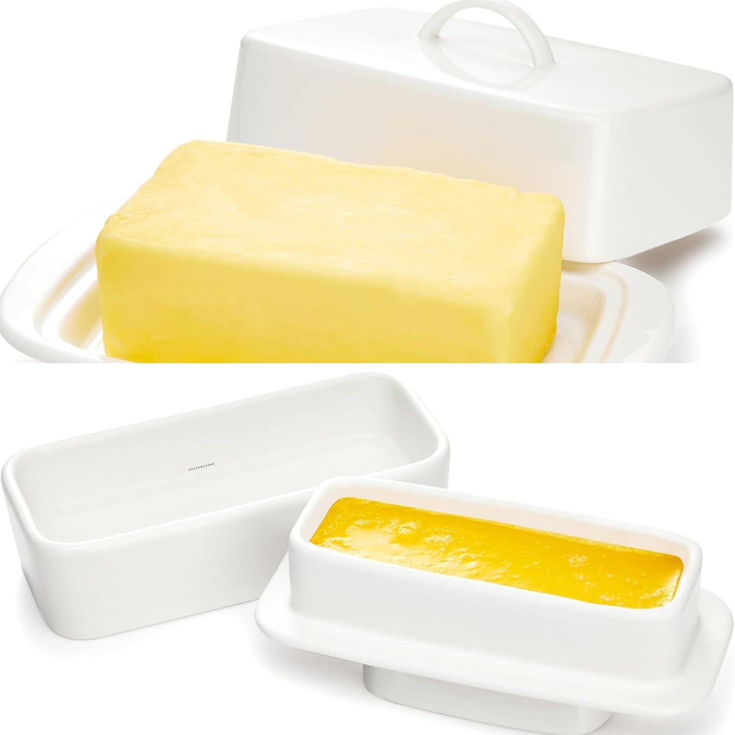 Sweese Butter Dish with Lid for Countertop, French Butter Keeper to Leave On Counter with Water Line, Porcelain Butter Dish, Butter Holder and Container Great for Kitchen Farmhouse Decor, White