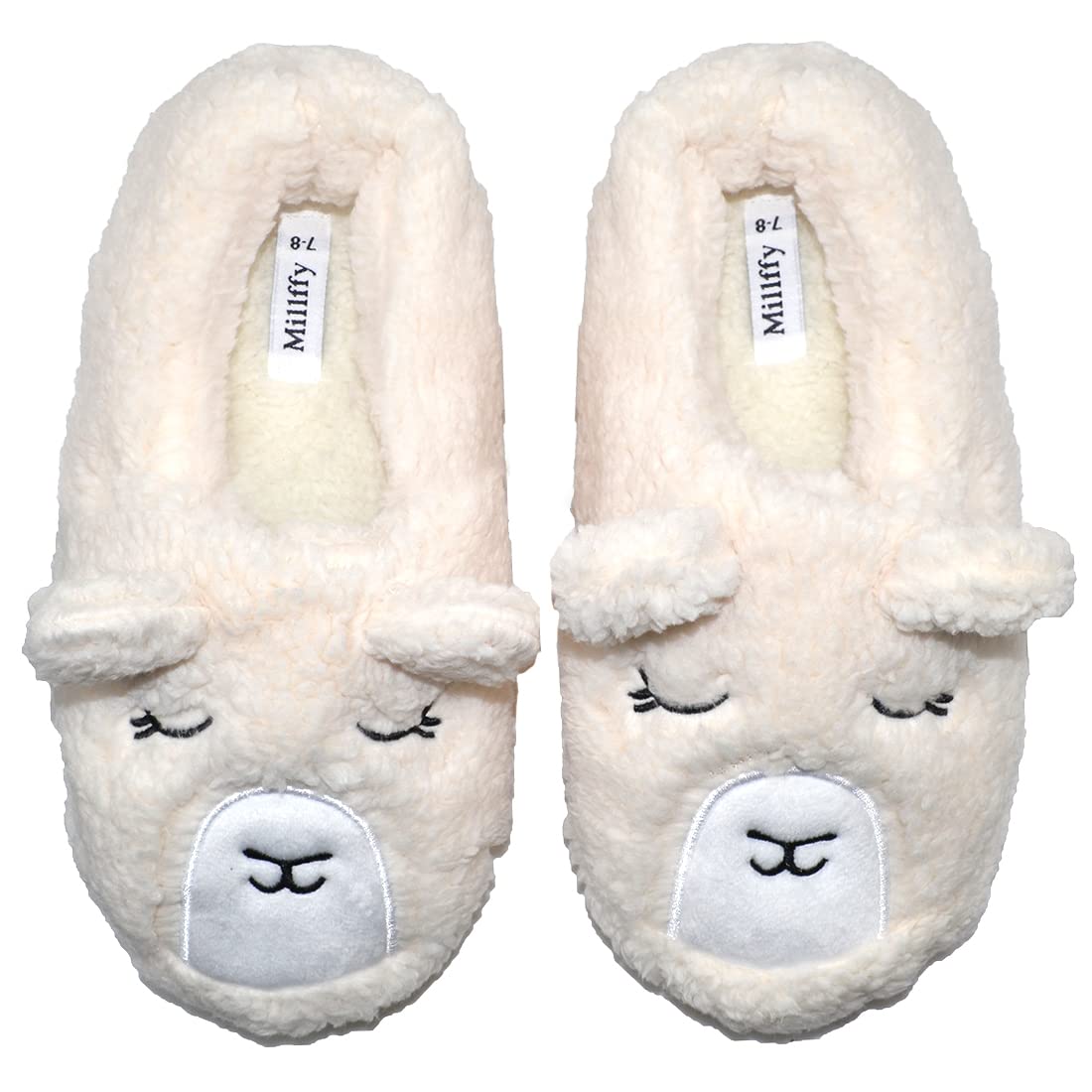 MillffyWomens Cute Cartoon Animal Soft Warm Plush Fuzzy Bear Slippers Winter House Shoes Lamb Slippers Sneakers