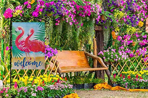 Aoyego Seasonal Accents Flamingo Garden Yard Flag 12.5"X 18" Double Sided Polyester Watercolor Two Flamingos On The Beach House Flag Banners For Patio Lawn Outdoor Home Decor #TOP3
