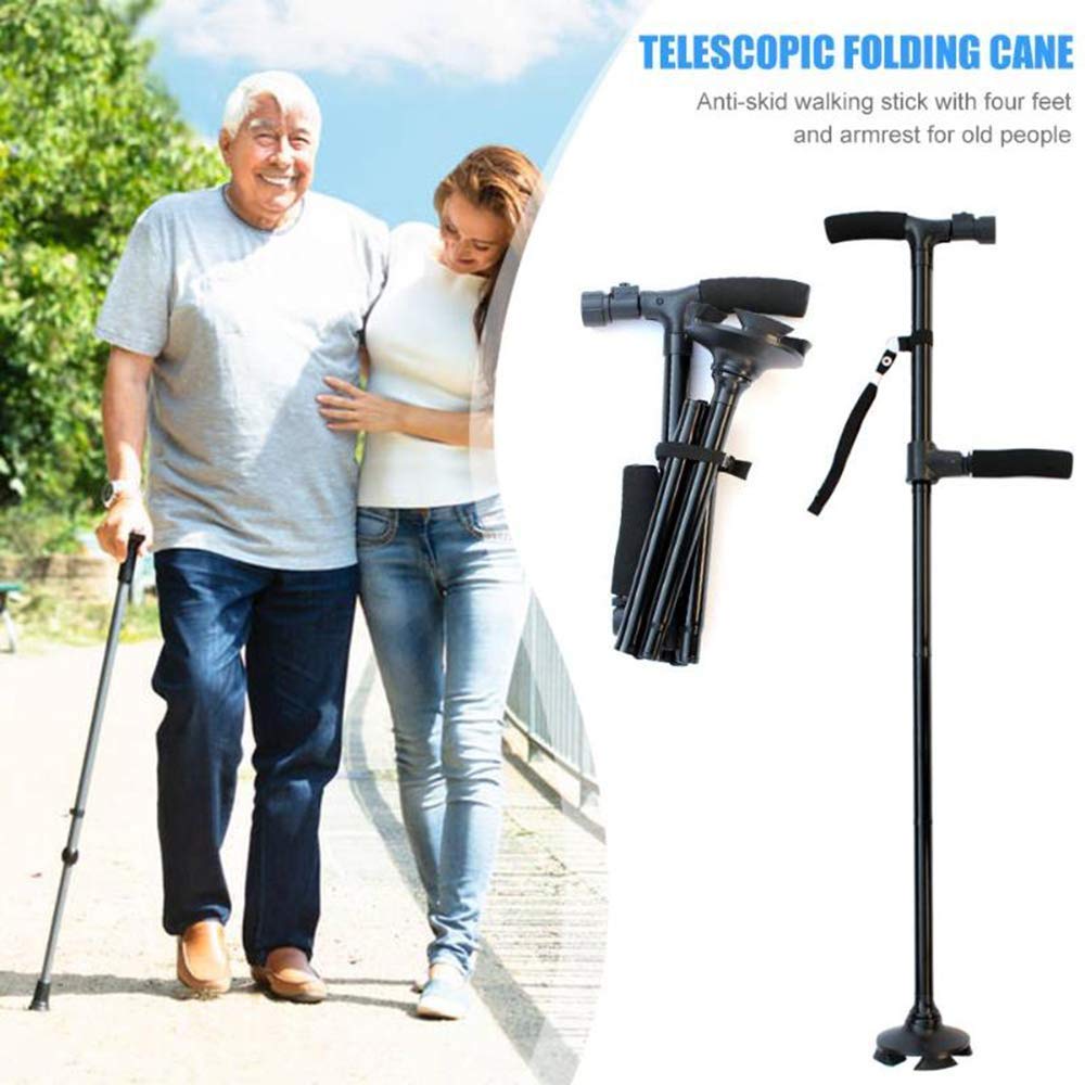 WolFum Stampella pieghevole da passeggio Bastone da passeggio ausiliario con luce a LED Stampella ultraleggera in lega di alluminio con doppia impugnatura morbida, Stampelle Ciao