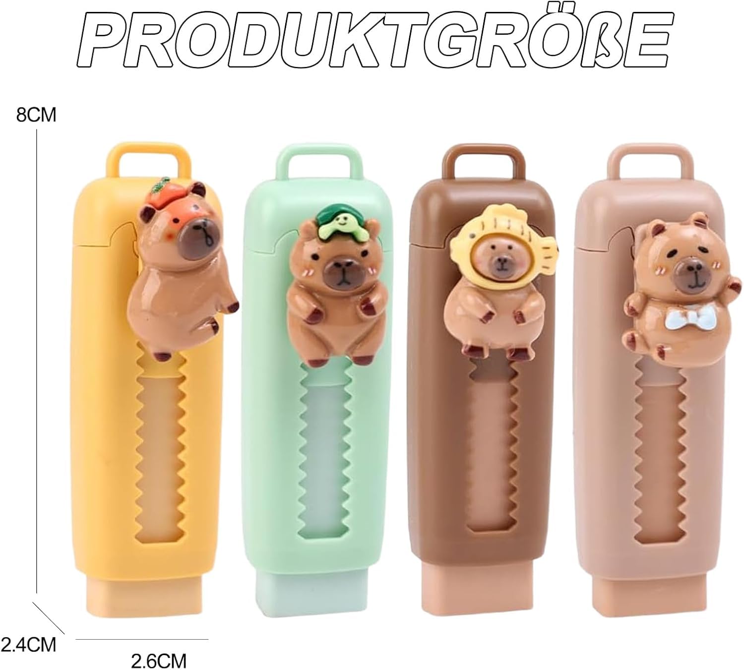 Gommes Capybara Rétractables - Gomme à Effacer Coulissante pour Enfants, Mécanisme Push-Pull, Fournitures Scolaires Originales