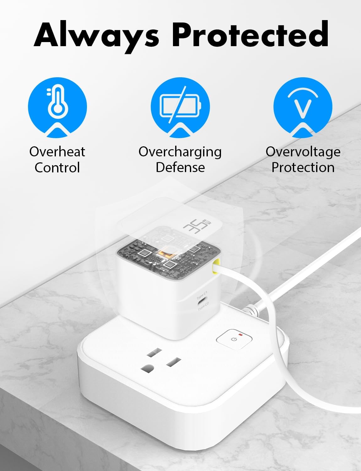 TRAVEL DEPOT USB C Retractable Charger, GaN PD 35W Charger Block w/Retractable Type C Cable Portable Wall Phone Chargers Fast Charging Adapter Foldable Plug for iPhone 17/16/15 iPad/Galaxy/Pixel