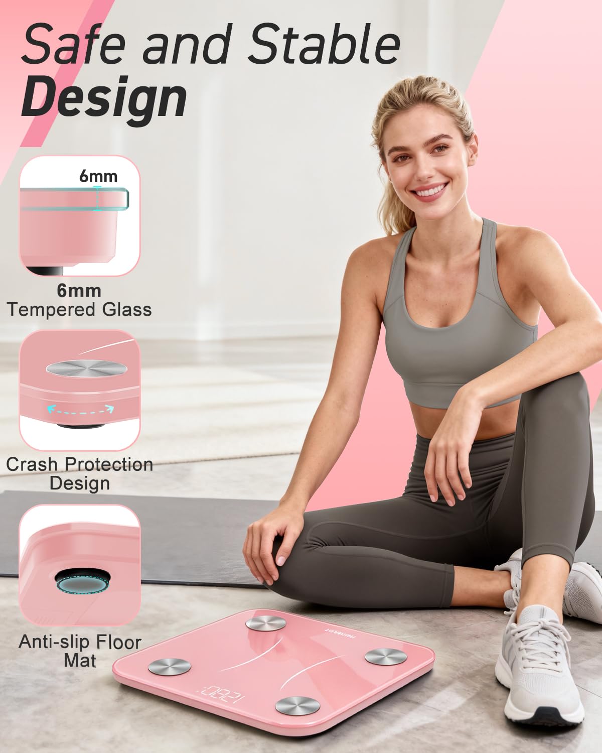INSMART Smart Scale for Body Weight, Digital Bathroom Scale with BMI, Muscle Mass, Bluetooth Body Fat Scale,17 Body Composition Analyzer with Smart APP Sync Weight Scale, 400 lbs - Pink