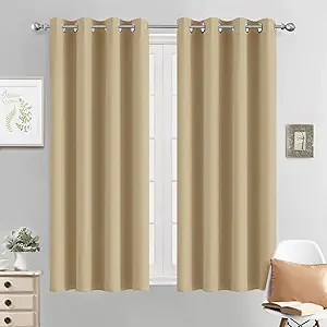 Yakamok Light Blocking Window Blackout Curtains Thermal Insulated Room Darkening Drapes for Bedroom,Solid Grommet Top Window Panels, 52x54 Inch, Beige, One Pair