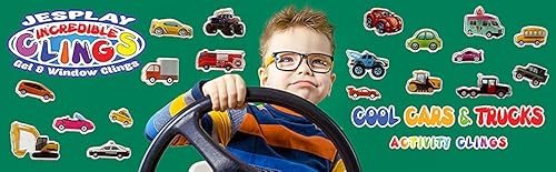 Cars Trucks & Construction Gel Window Clings For Kids - Window Stickers For Toddlers, Monster Truck Gel Clings, Window Decals Kids Jelly Reusable Sticker - Car Plane Airplane Activities (Jesplay Usa) #TOP7