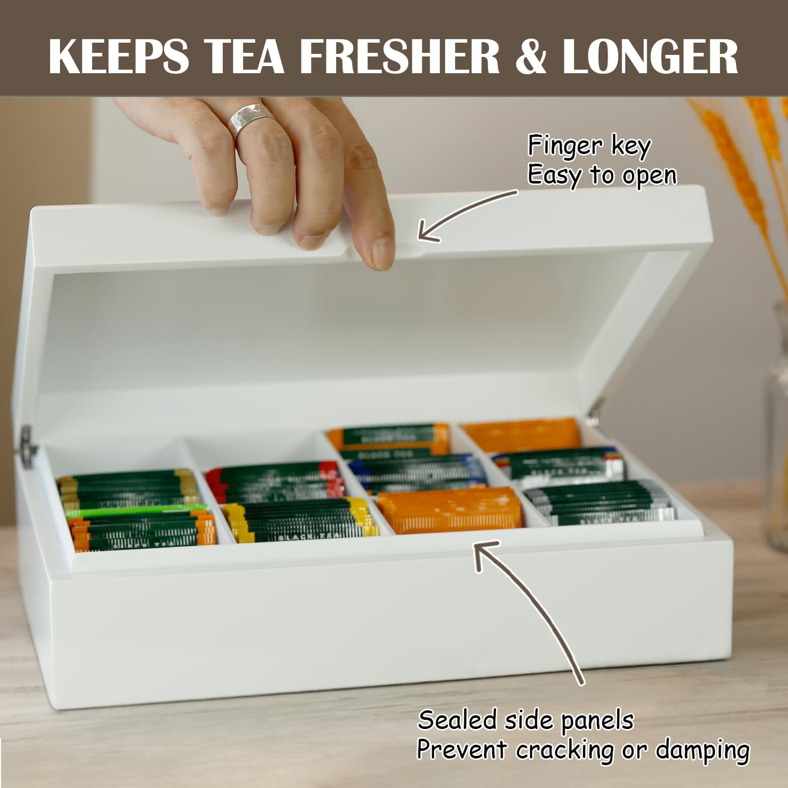 Slege Boîte à Thé en Bois Faite Main,Boîte Thé Blanche à 12 Compartiments,Coffret Thé,Organisateur de Sachets de Thé,Boîte à Café,Boite The Vrac,Organisateur Pour la Maison ou Cadeau,Tea Box
