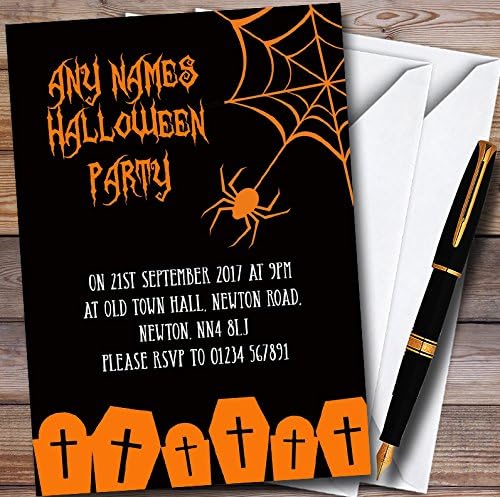 Black & Orange Spider Web Personalized Halloween Party Invitations