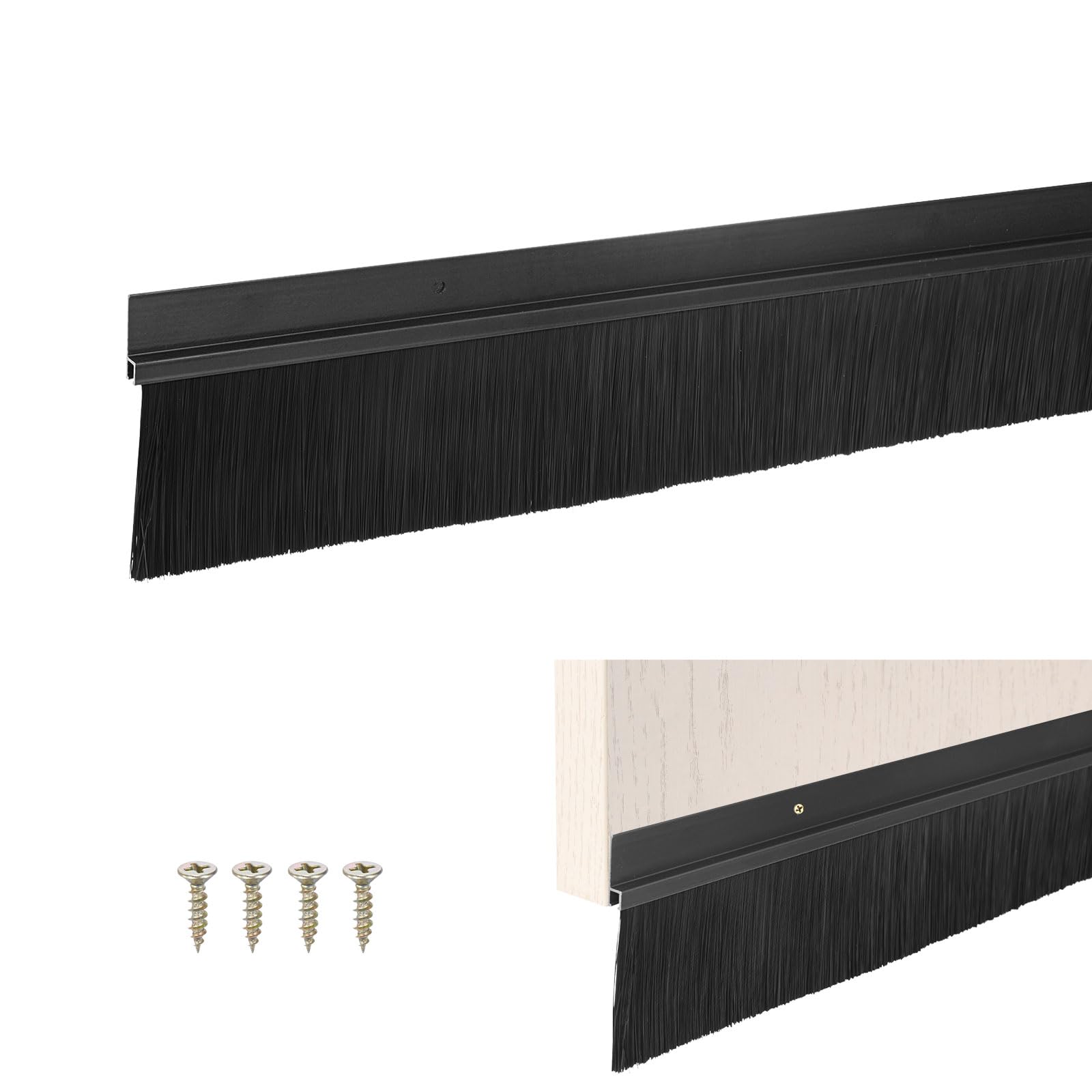 M METERXITY Door Brush Bottom Sweep, 39" L x 3.3" W H-Shape Aluminum Alloy Base with 2.4" Nylon Brush for Industrial/Home/Garage Door Seal, Strong