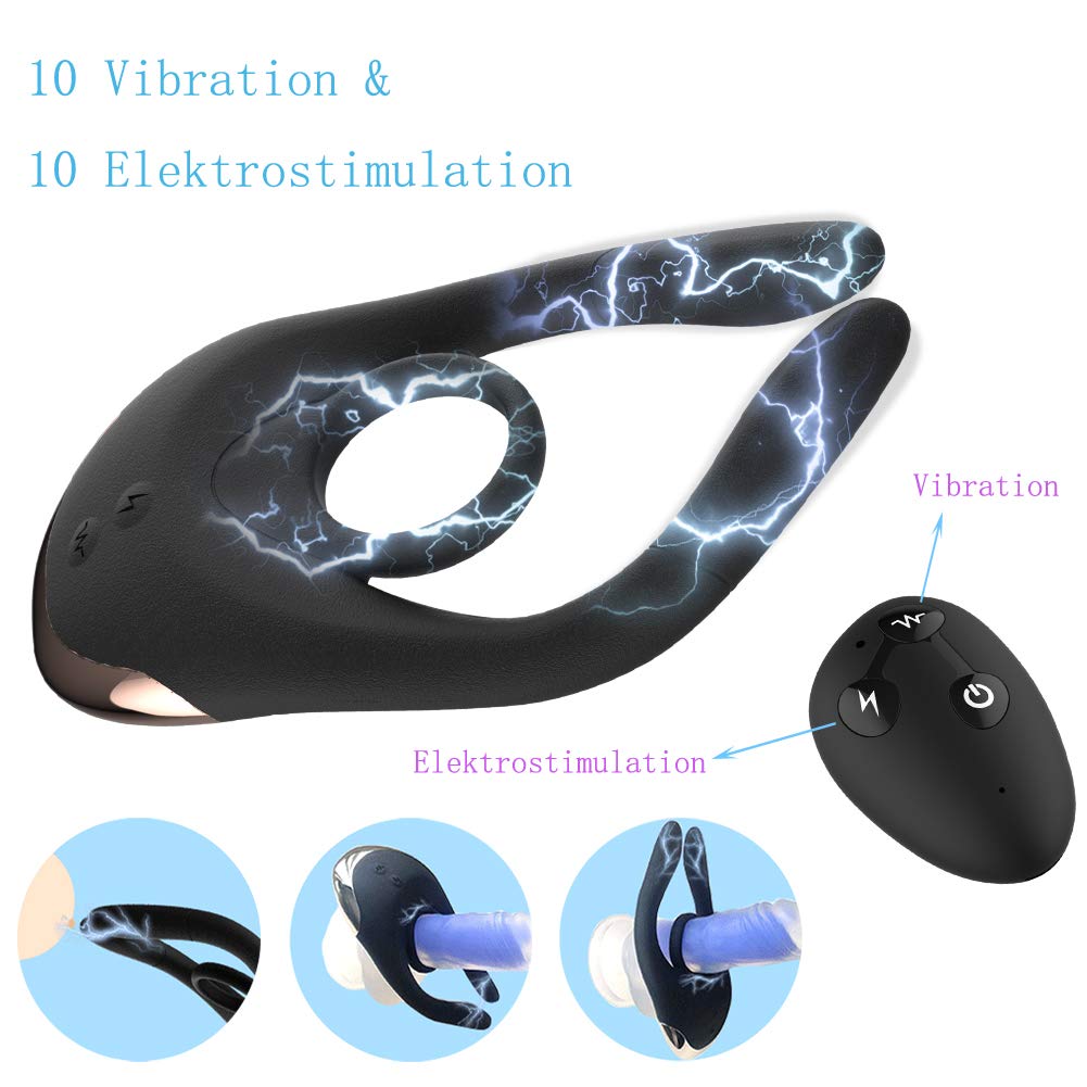 SXOVO 10 Vibración y 10 Electro Estimulación Anillo Pene Eléctrico Shock Parejas Vibrador con Control Remoto, SM Juguetes Sexuales Pene Pezón Punto G Clítoris Masajeador